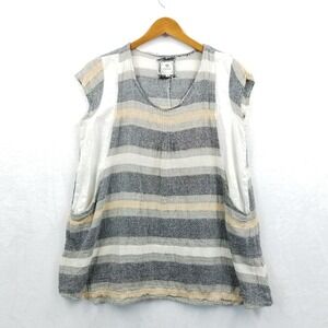 Namsar Blouse Women L Striped Lagenlook Cotton Relaxed Pullover Pockets Boho Top